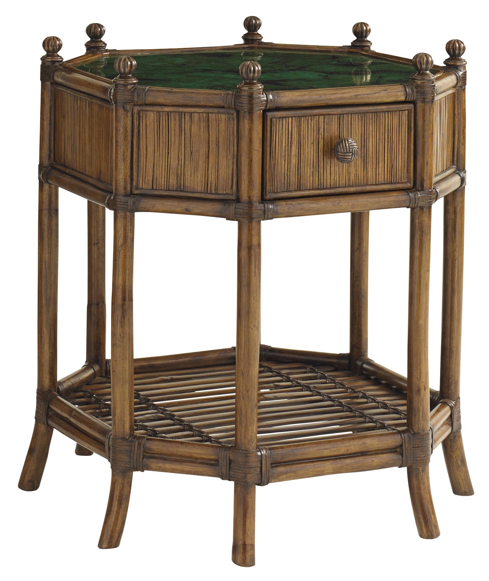 Tommy Bahama Home Bali Hai 593951 Flamingo Octagonal End Table with Green Penn Shell Top Baer